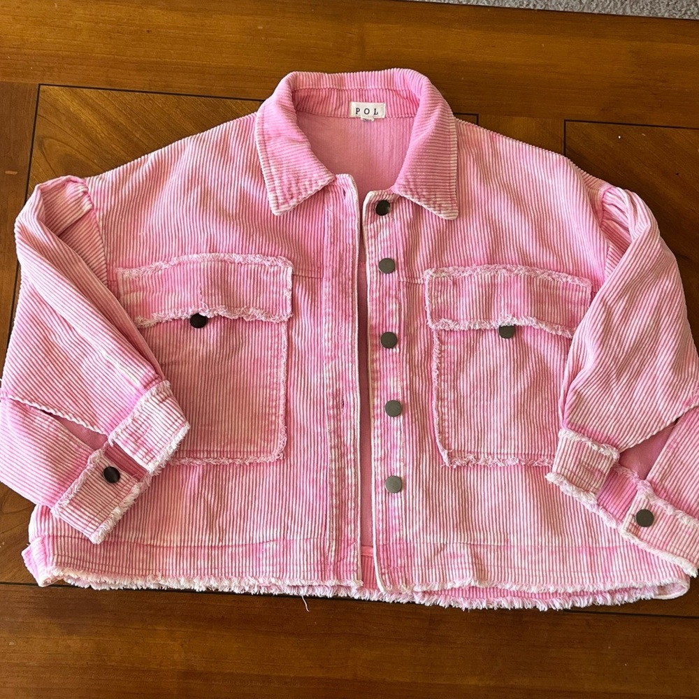 POL Pink Corduroy Oversized Cropped Jacket Size Medium 100% Cotton Shacket